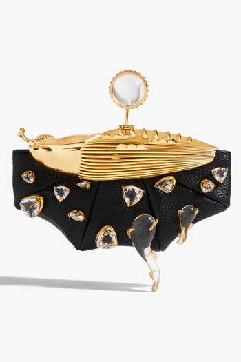 Outhouse_Black Stones, Crystals The Koko Vegan Leather Clutch _Online_at_Aza_Fashions