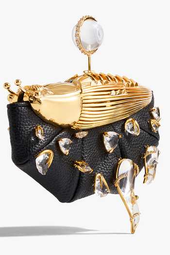 Buy_Outhouse_Black Stones, Crystals The Koko Vegan Leather Clutch _Online_at_Aza_Fashions