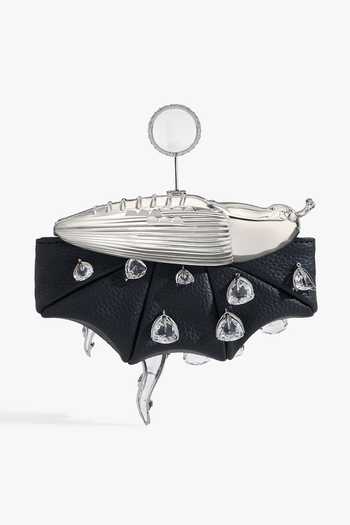 Outhouse_Black Crystals The Koko Vegan Leather Clutch _Online_at_Aza_Fashions