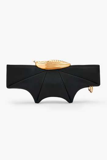 Shop Outhouse Black Brooches The Koko Vegan Leather Clutch at Aza Fashions Shop_Outhouse_Black Brooches The Koko Vegan Leather Clutch _at_Aza_Fashions