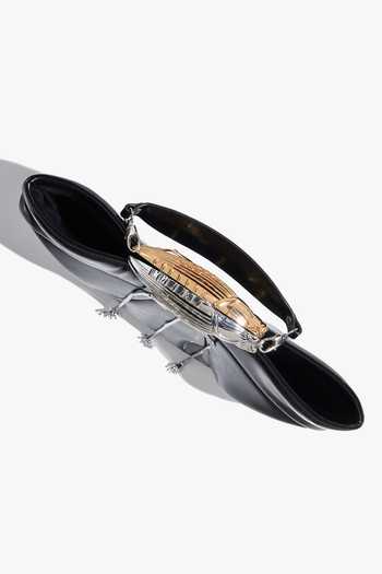Buy_Outhouse_Black Chains The Koko Vegan Leather Clutch _Online_at_Aza_Fashions