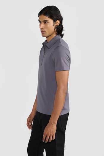 Buy_Perona_Grey Polyester Casper Polo Neck Zipper T-shirt _Online_at_Aza_Fashions