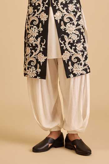 Buy_Siddartha Tytler_Black Dupion, Rayon Crystals, Beads, Pearls Gara Work Sherwani Set _Online_at_Aza_Fashions