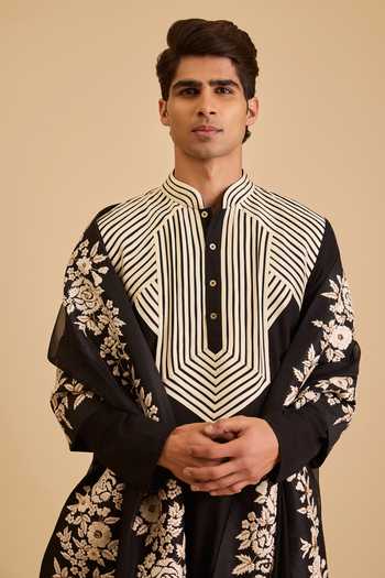 Siddartha Tytler_Black Embroidery Gara Organza Dupatta _Online_at_Aza_Fashions
