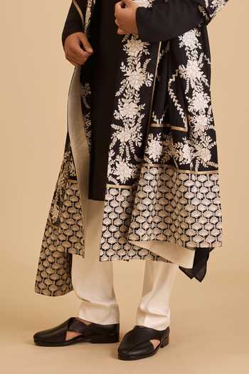 Buy_Siddartha Tytler_Black Silk, Linen Embroidery Blended Kurta Set _Online_at_Aza_Fashions