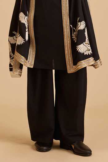 Siddartha Tytler_Black Linen Crystals, Embroidery, Zari Blended Kurta Set _Online_at_Aza_Fashions
