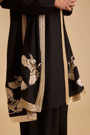Shop_Siddartha Tytler_Black Linen Crystals, Embroidery, Zari Blended Kurta Set _Online_at_Aza_Fashions