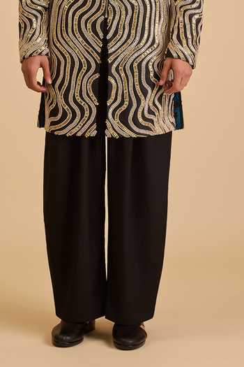 Siddartha Tytler_Black Silk, Dupion, Microfiber Embroidery, Sequins, Pearls, Sherwani And Pant Set _Online_at_Aza_Fashions