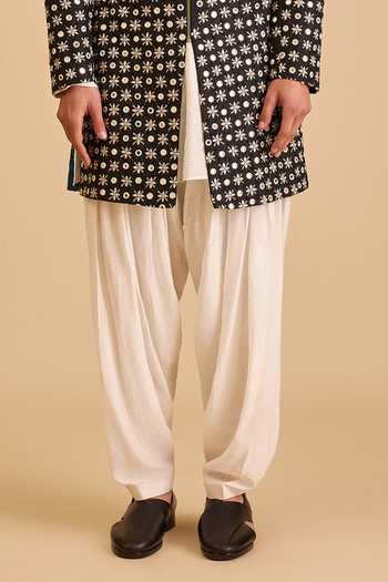 Siddartha Tytler Black Dupion, Rayon Mirrors, Zari, Miraas Embroidered Sherwani And Draped Pant Set Online at Aza Fashions Siddartha Tytler_Black Dupion, Rayon Mirrors, Zari, Miraas Embroidered Sherwani And Draped Pant Set _Online_at_Aza_Fashions