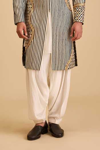 Siddartha Tytler_Black Rayon, Dupion Mirrors, Crystals Work Mosaic Sherwani Jacket And Pant Set _Online_at_Aza_Fashions