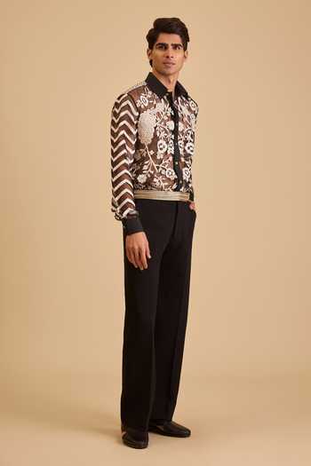 Siddartha Tytler_Black Embroidery, Crystals Crochet Dupion Belt _Online_at_Aza_Fashions