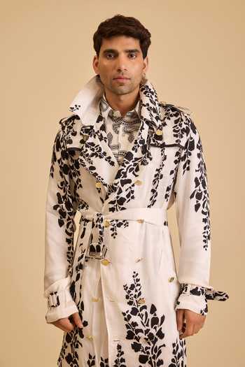Buy_Siddartha Tytler_Black Satin Vine Print Trench Jacket _Online_at_Aza_Fashions