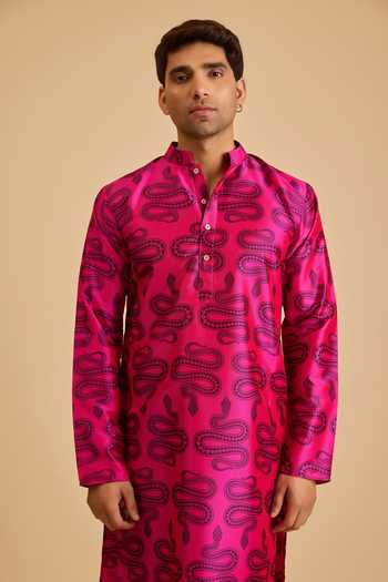 Siddartha Tytler_Pink Silk Snake Print Kurta _Online_at_Aza_Fashions