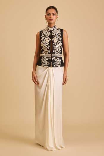 Siddartha Tytler Black Dupion Beads, Crystals Mandarin Collar Gara Embroidered Jacket Online at Aza Fashions Siddartha Tytler_Black Dupion Beads, Crystals Mandarin Collar Gara Embroidered Jacket _Online_at_Aza_Fashions