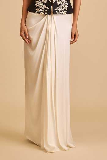 Siddartha Tytler_Ivory Satin Draped Skirt _Online_at_Aza_Fashions