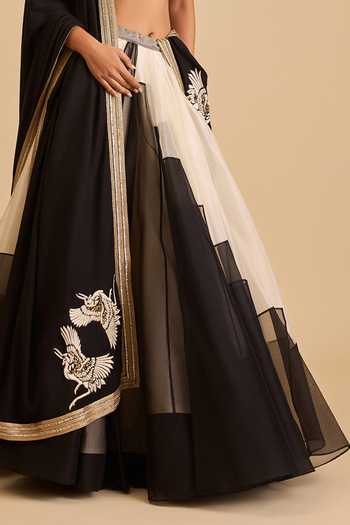 Siddartha Tytler_Black Organza Miraas Tiered Lehenga _Online_at_Aza_Fashions