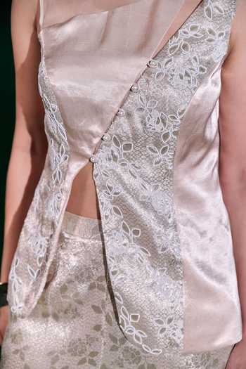 Shop_Vedangi Agarwal_Ivory Brocade Embroidery Round Neck Woven Top And Pant Set _Online_at_Aza_Fashions