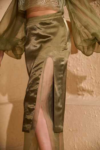 Vedangi Agarwal_Green Organza Embroidery Round Neck Dori Top And Skirt Set _Online_at_Aza_Fashions