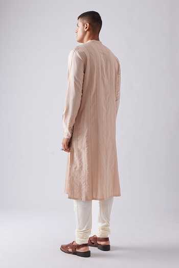 Rajesh Pratap Singh_Pink Viscose Khinsar Pintucked Kurta Set _Online_at_Aza_Fashions