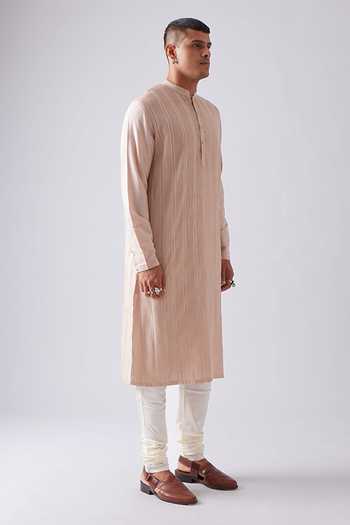 Buy_Rajesh Pratap Singh_Pink Viscose Khinsar Pintucked Kurta Set _Online_at_Aza_Fashions