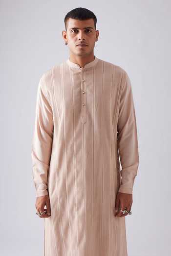 Shop_Rajesh Pratap Singh_Pink Viscose Khinsar Pintucked Kurta Set _Online_at_Aza_Fashions