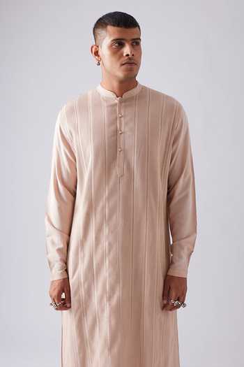 Rajesh Pratap Singh_Pink Viscose Khinsar Pintucked Kurta Set _at_Aza_Fashions