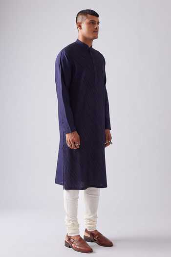 Shop_Rajesh Pratap Singh_Blue Viscose Awra Pintucked Kurta Set _Online_at_Aza_Fashions