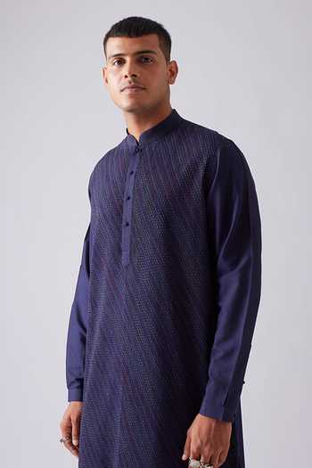 Rajesh Pratap Singh_Blue Viscose Awra Pintucked Kurta Set _at_Aza_Fashions