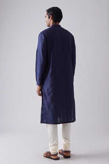 Rajesh Pratap Singh_Blue Viscose Khera Pintucked Kurta Set _Online_at_Aza_Fashions