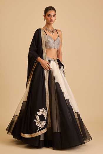 Buy_Siddartha Tytler_Black Organza Miraas Tiered Lehenga _Online_at_Aza_Fashions