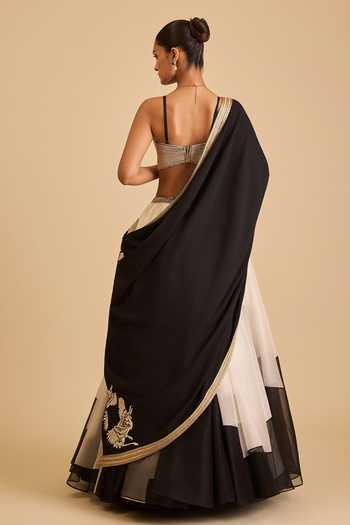 Shop_Siddartha Tytler_Black Organza Miraas Tiered Lehenga _Online_at_Aza_Fashions