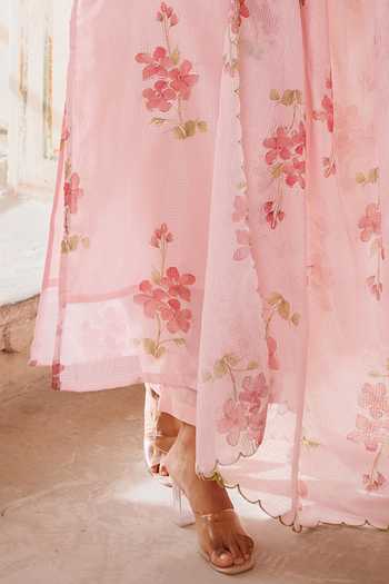 Buy Bannhi By Priyanka Rathore Pink Kota Doria Embroidery Scoop Neck Floral Print Kurta Set Online at Aza Fashions Buy_Bannhi By Priyanka Rathore_Pink Kota Doria Embroidery Scoop Neck Floral Print Kurta Set _Online_at_Aza_Fashions