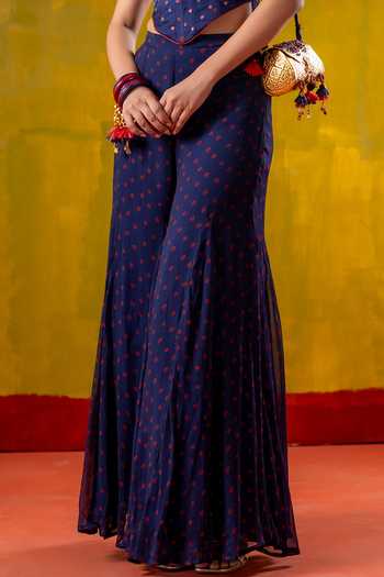 Baise Gaba_Blue Chiffon, Organza, Satin Mirrors, Gulshan Printed Corset Sharara Set _Online_at_Aza_Fashions