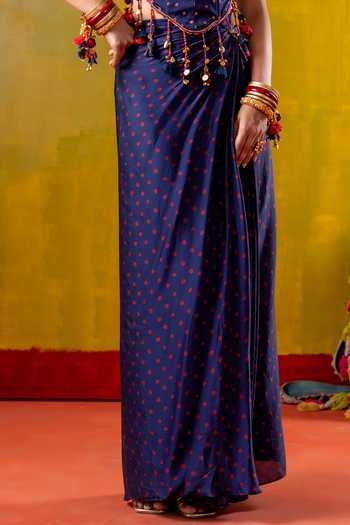 Baise Gaba_Blue Organza, Satin Beads, Jhumki Jhalak Jhankar Printed Skirt Saree With Corset _at_Aza_Fashions