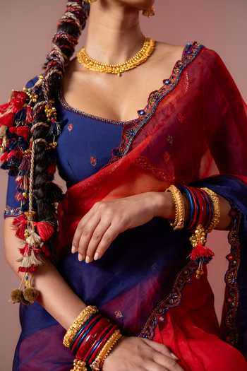 Buy_Baise Gaba_Blue Organza, Muslin Embroidery Rangoli Ombre Saree With Unstitched Blouse Piece _Online_at_Aza_Fashions