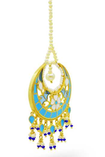 Manner_Blue Beads, Pearls Feroza Maangtikka _Online_at_Aza_Fashions