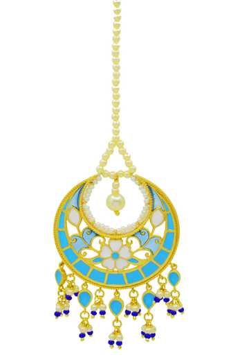 Shop_Manner_Blue Beads, Pearls Feroza Maangtikka _Online_at_Aza_Fashions