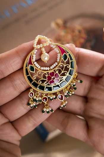 Shop_Manner_Multi Color Beads, Pearls Phulkaari Maangtikka _Online_at_Aza_Fashions