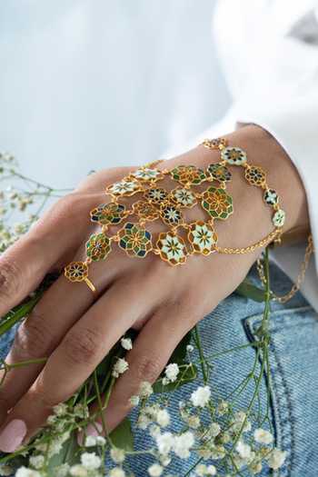 Manner_Gold Plated Gul Flower Carved Haathphool _Online_at_Aza_Fashions