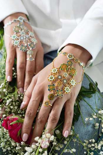 Buy_Manner_Gold Plated Gul Flower Carved Haathphool _Online_at_Aza_Fashions
