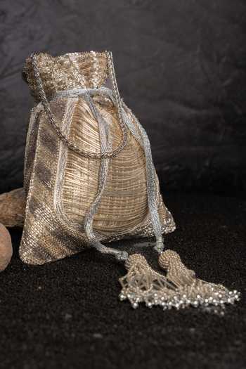 Buy_Nayaab By Sonia_Gold Tassels, Metallic Thread, Chains Silk Potli Bag And _Online_at_Aza_Fashions