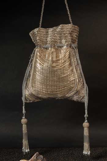 Shop_Nayaab By Sonia_Gold Tassels, Metallic Thread, Chains Silk Potli Bag And _Online_at_Aza_Fashions