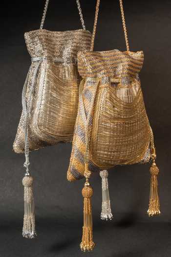 Nayaab By Sonia_Gold Tassels, Metallic Thread, Chains Silk Potli Bag And _at_Aza_Fashions