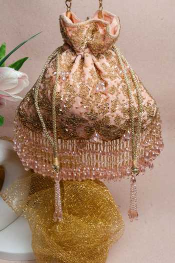 Buy_Nayaab By Sonia_Pink Sequins, Beads, Crystals Beaded Embellished Silk Potli _Online_at_Aza_Fashions