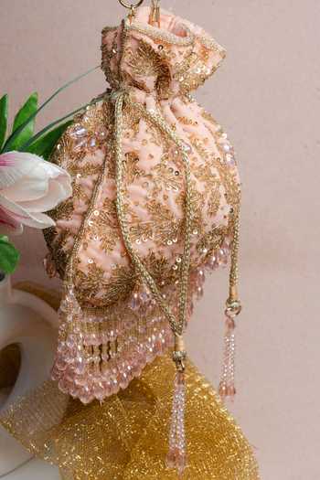 Nayaab By Sonia_Pink Sequins, Beads, Crystals Beaded Embellished Silk Potli _at_Aza_Fashions