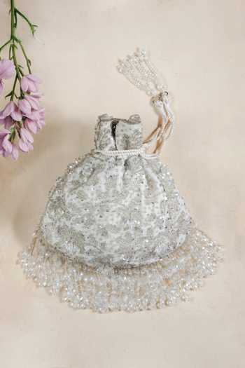 Shop_Nayaab By Sonia_White Sequins, Beads, Crystals, Fringe Silk Potli Bag With Chain _Online_at_Aza_Fashions