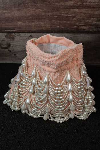 Buy_Nayaab By Sonia_Pink Pearls Work Velvet Potli Bag 