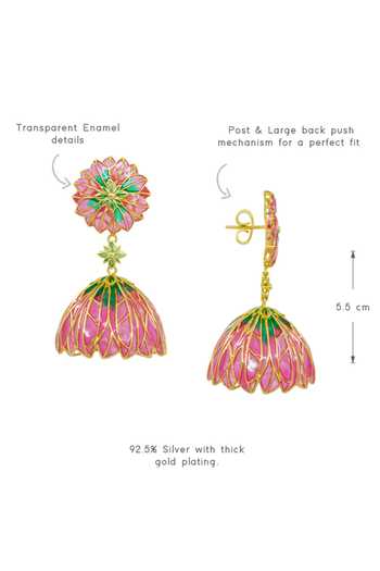 Manner_Pink Bloom Lotus Jhumki Earrings _Online_at_Aza_Fashions