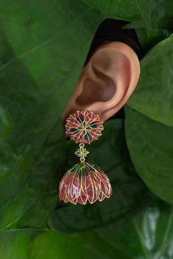 Shop_Manner_Pink Bloom Lotus Jhumki Earrings _Online_at_Aza_Fashions