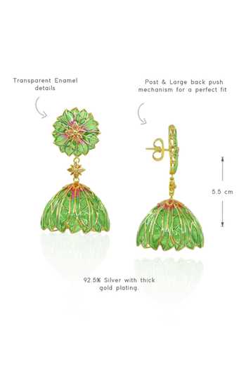 Manner_Green Bloom Lotus Jhumki Earrings _Online_at_Aza_Fashions